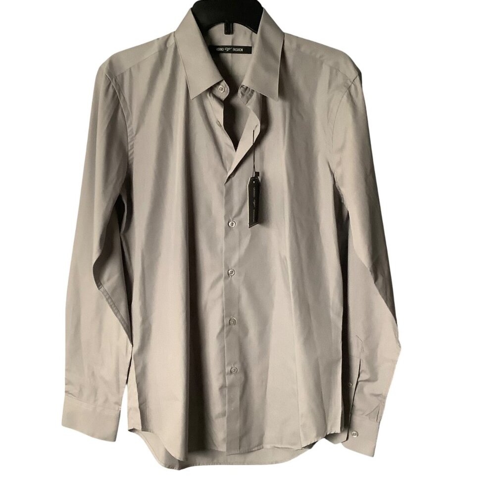 Verno Fashion Mens Gray Dress Shirt‎ Size Large Cotton Blend